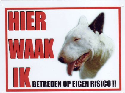 Waakbord Bull Terrier 2 wit zwart oor-0